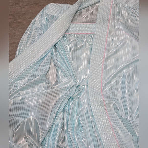 Vintage Dominique Robe Nightgown Set Womans Sz Large Aqua Blue Pink Shimmery - Picture 6 of 11